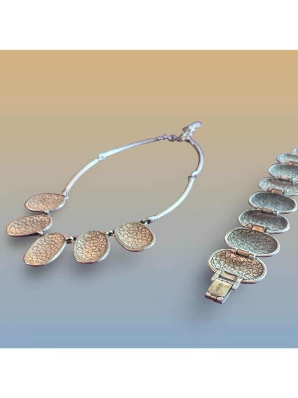 Brighton Silver-Toned Hammered Metal Necklace & Bracelet Jewelry Set With Swirl - Picture 8 of 15